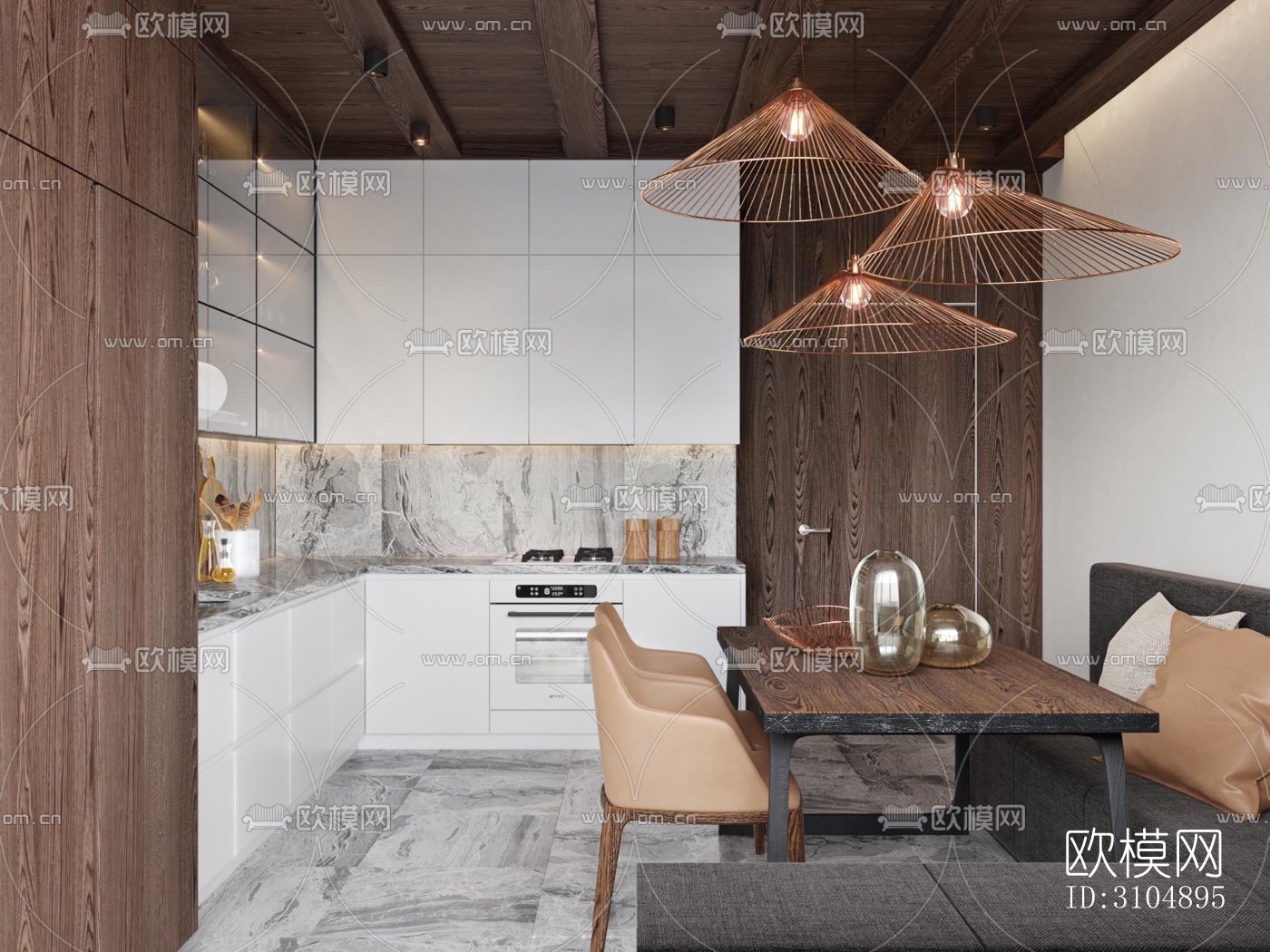 日式厨房效果图下载（渲染图2）