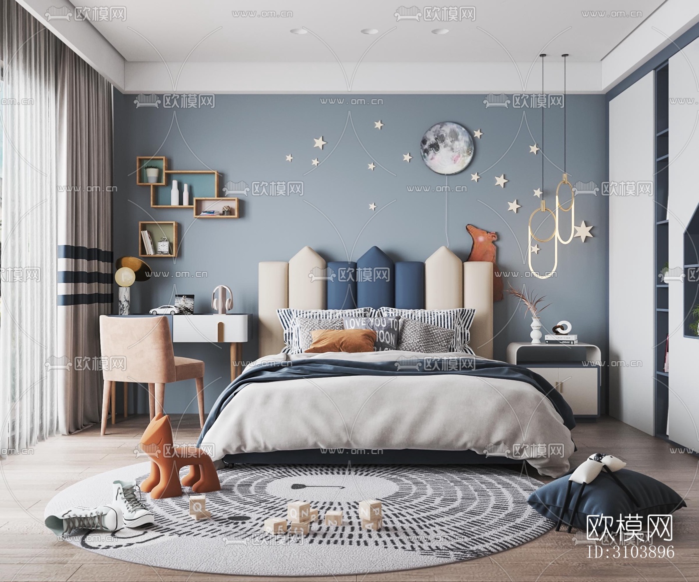 北欧儿童房效果图下载（渲染图2）