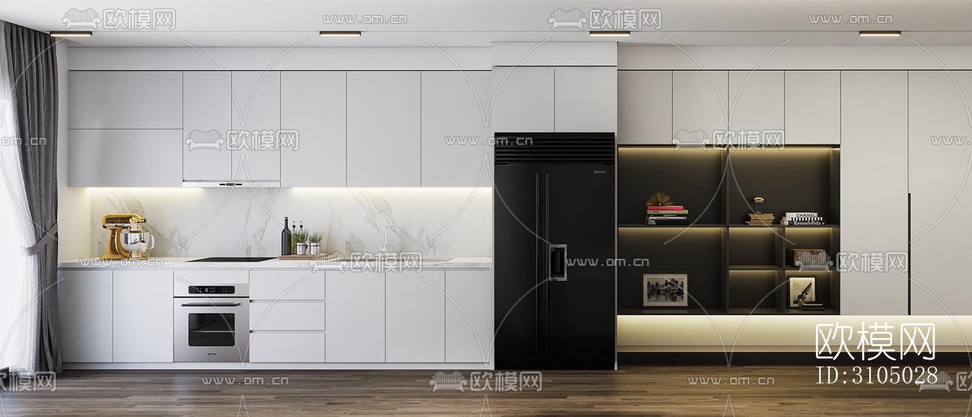 现代厨房效果图下载（渲染图2）