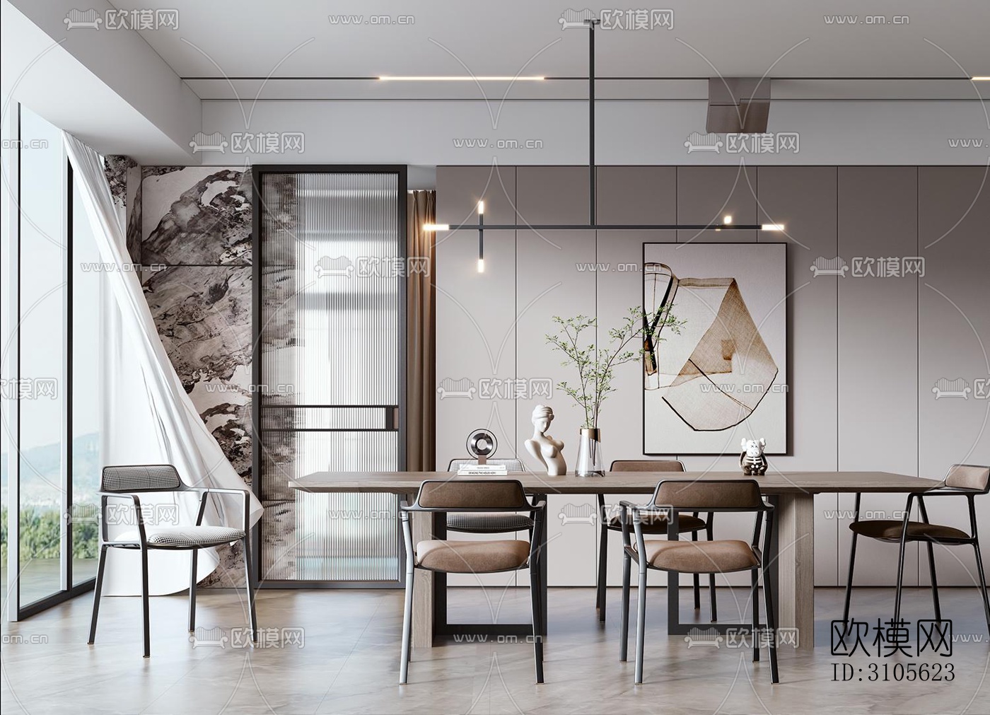 现代餐厅效果图下载（渲染图1）