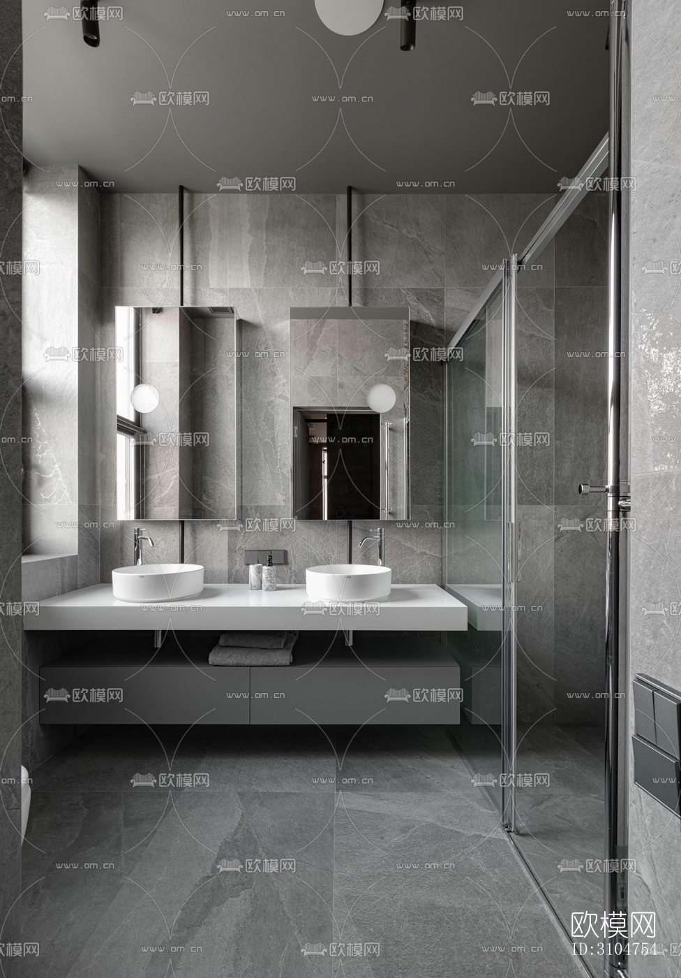 高级灰卫生间效果图下载（渲染图5）