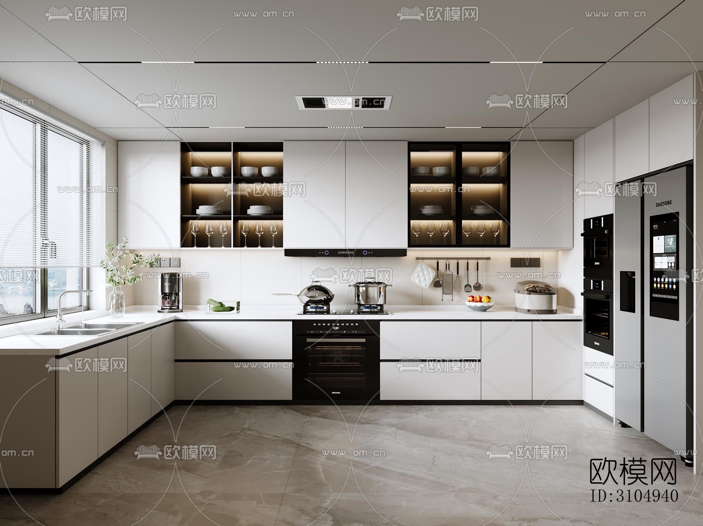 现代厨房效果图下载（渲染图3）