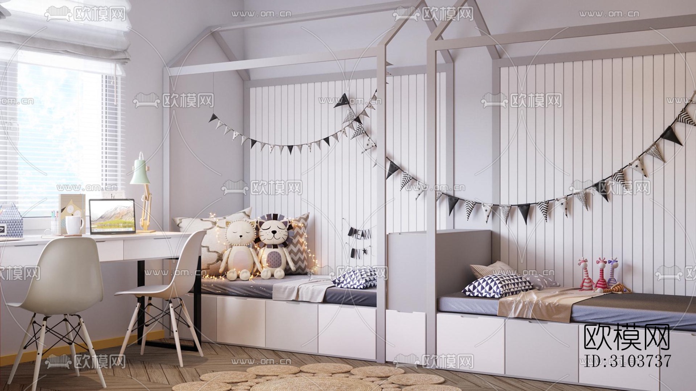 北欧儿童房效果图下载（渲染图1）