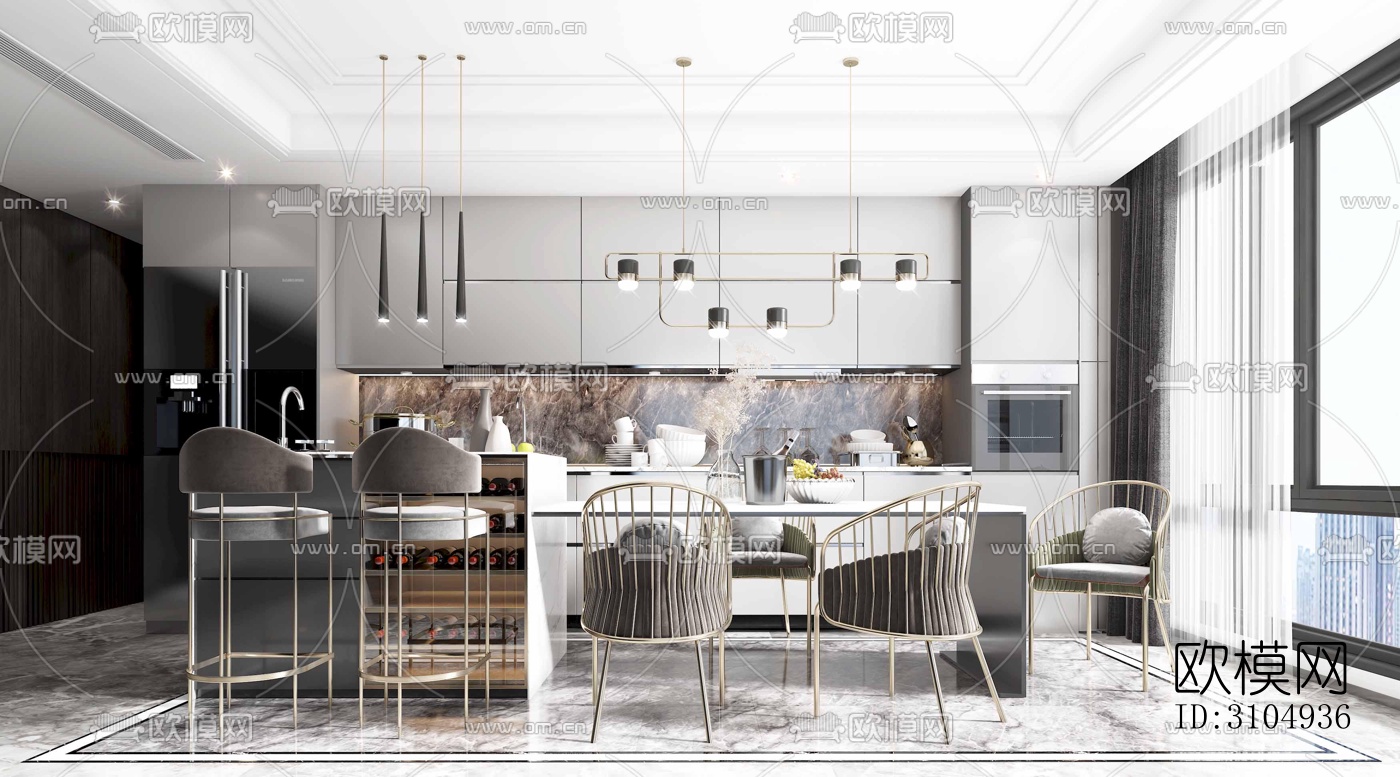 现代厨房效果图下载（渲染图4）