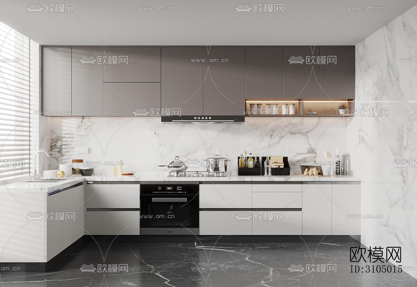 现代厨房效果图下载（渲染图1）