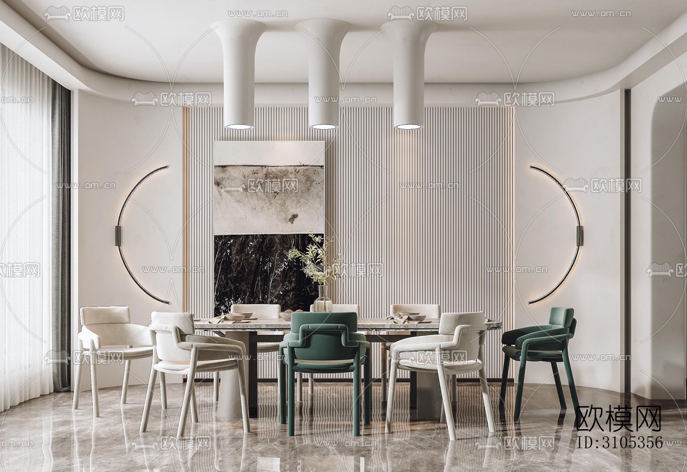 奶油风餐厅效果图下载（渲染图3）