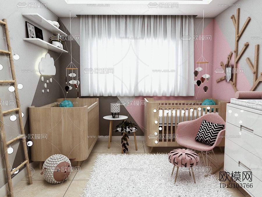 北欧儿童房效果图下载（渲染图1）