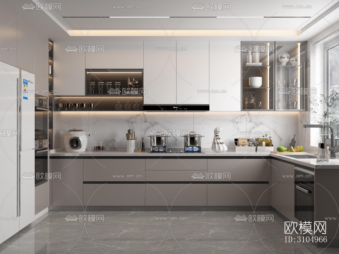 现代厨房效果图下载（渲染图3）