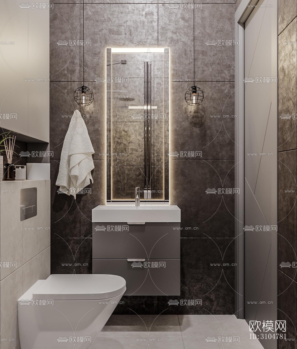 高级灰卫生间效果图下载（渲染图4）