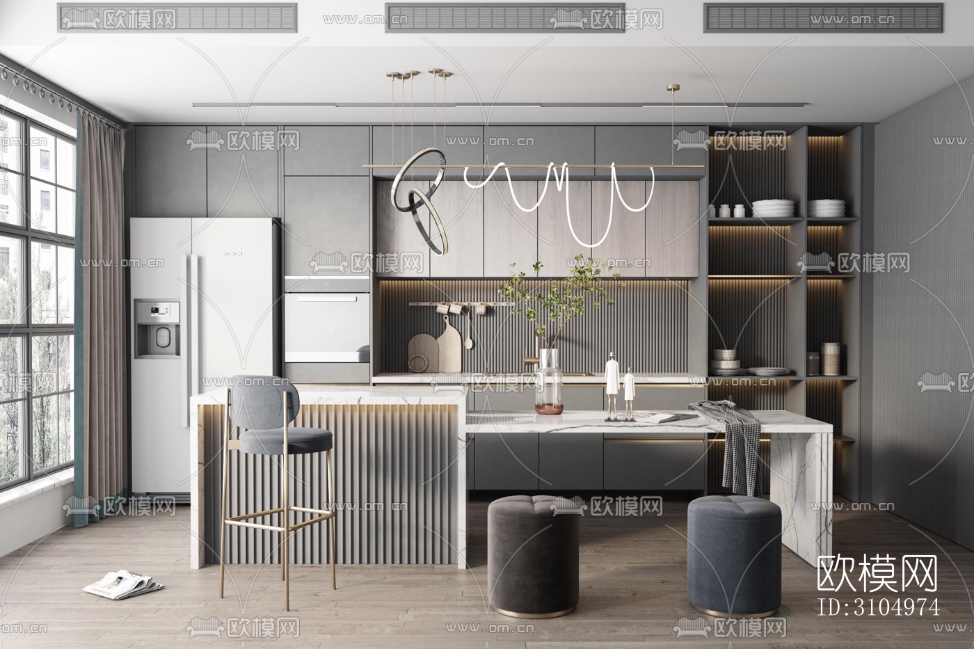 现代厨房效果图下载（渲染图5）