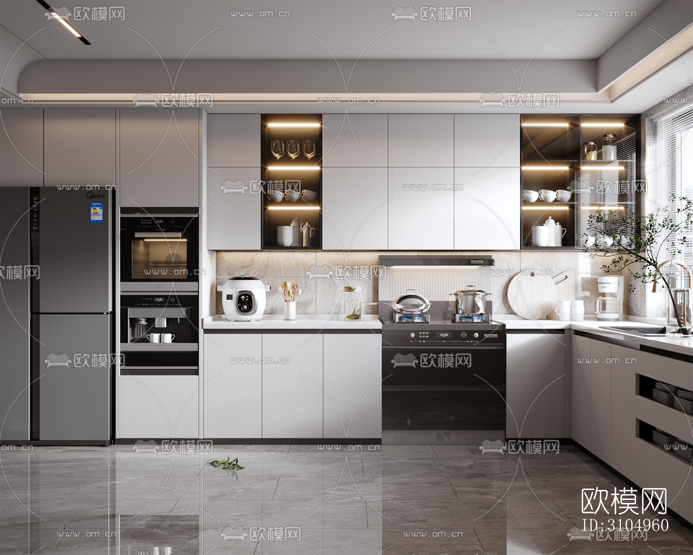 现代厨房效果图下载（渲染图1）
