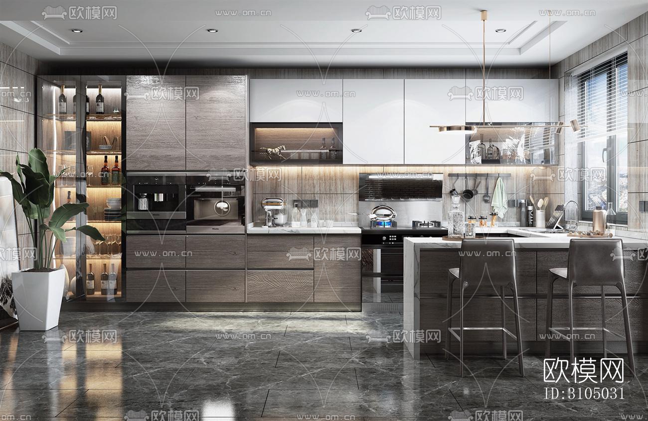 现代厨房效果图下载（渲染图4）