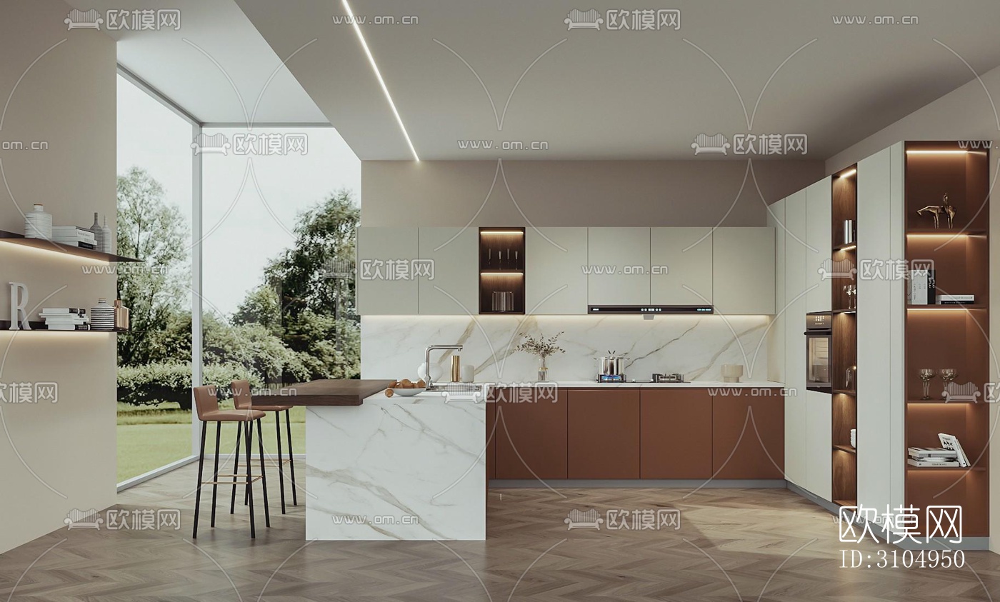 现代厨房效果图下载（渲染图1）