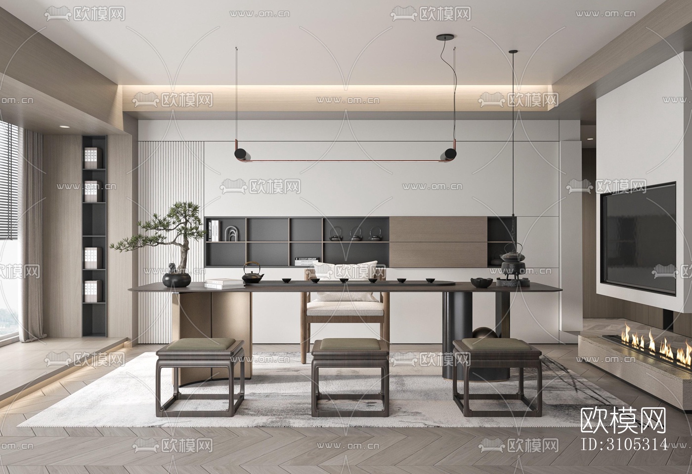 现代茶室效果图下载（渲染图3）