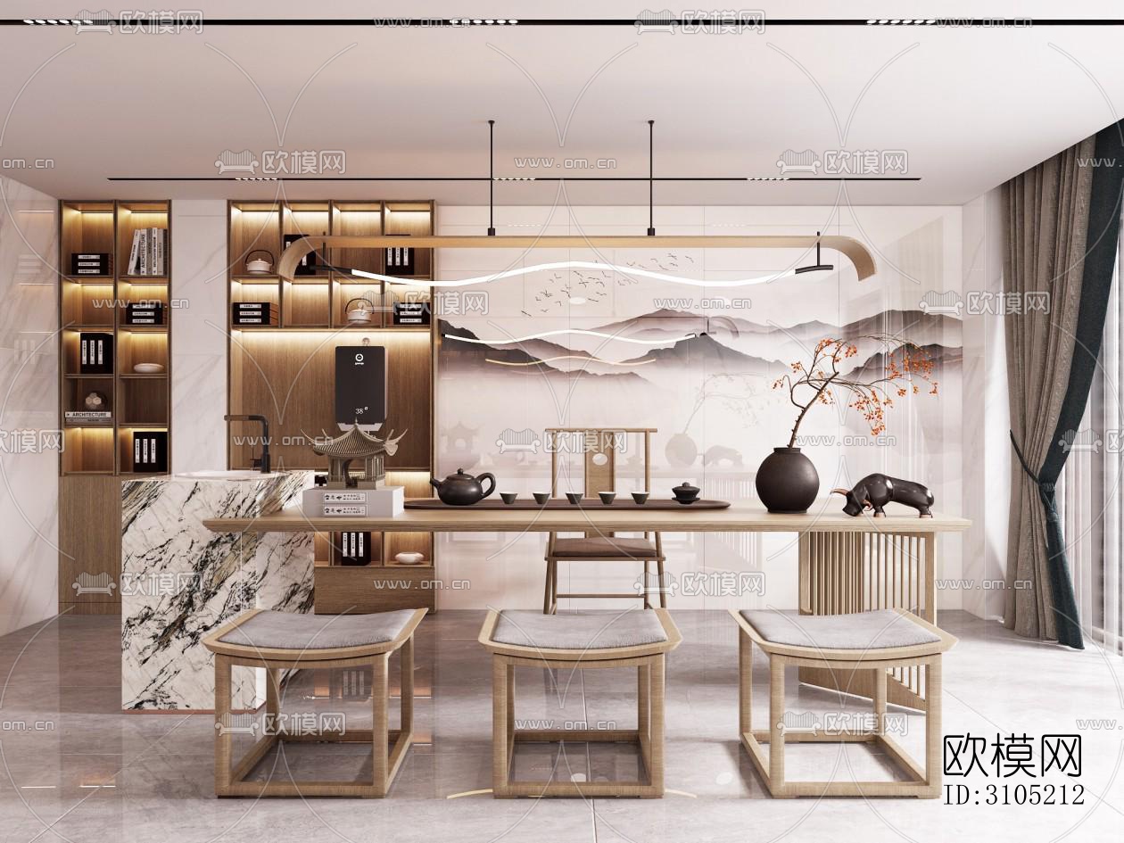 新中式茶室效果图下载（渲染图3）