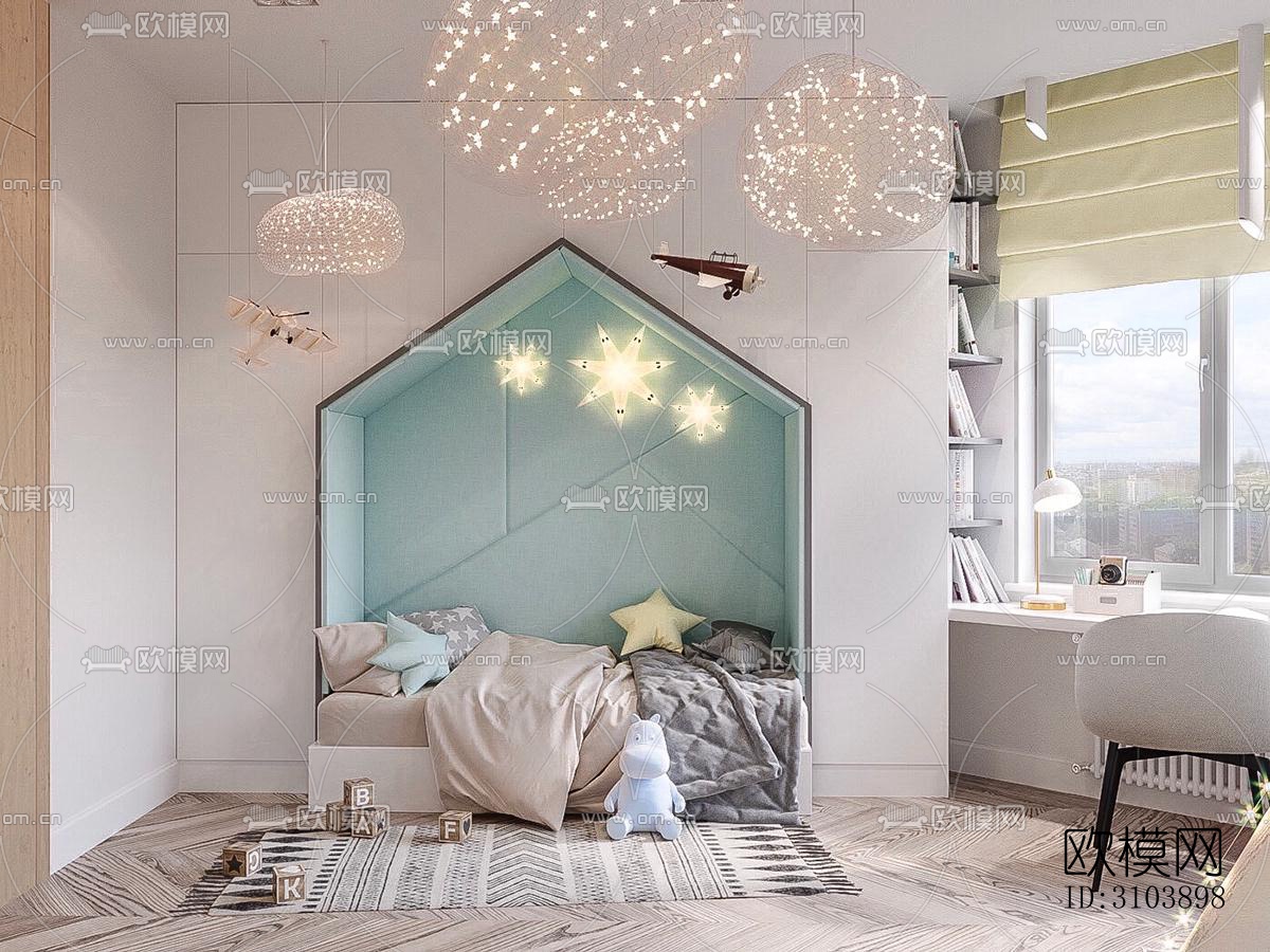 北欧儿童房效果图下载（渲染图1）