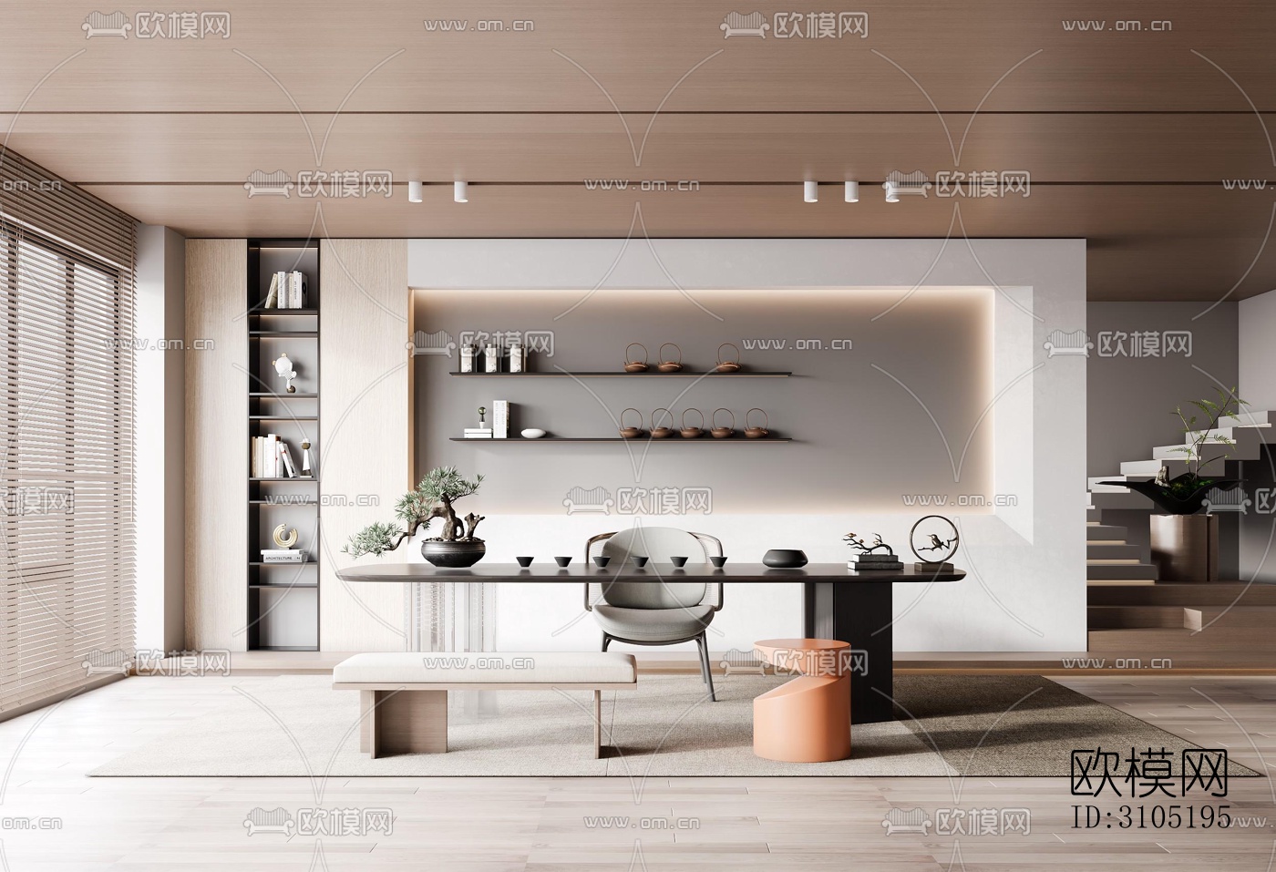 新中式茶室效果图下载（渲染图4）