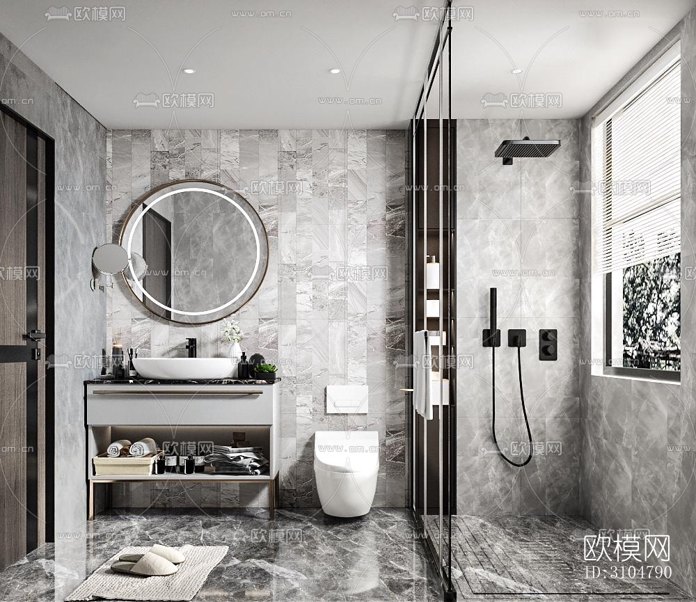 高级灰卫生间效果图下载（渲染图1）
