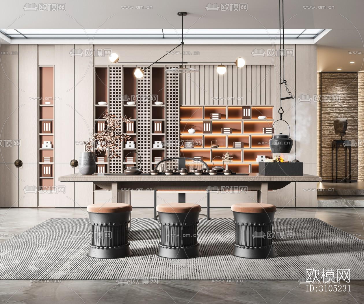 新中式茶室效果图下载（渲染图4）