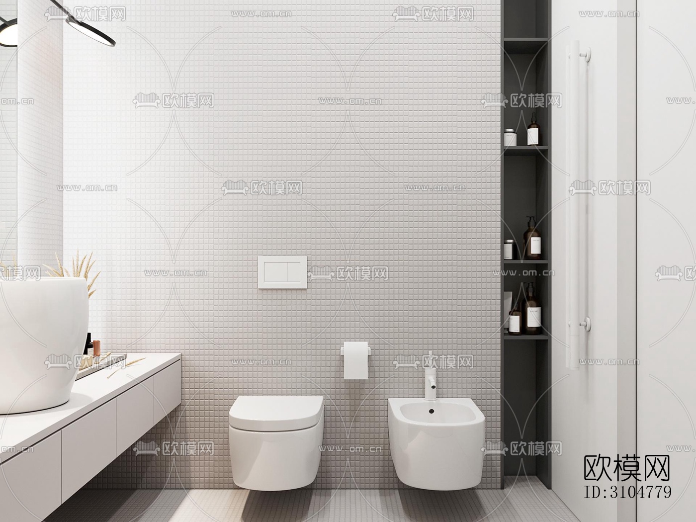 高级灰卫生间效果图下载（渲染图5）