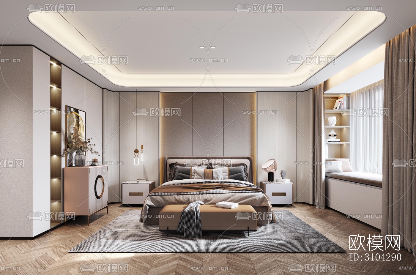 现代卧室效果图下载（渲染图1）