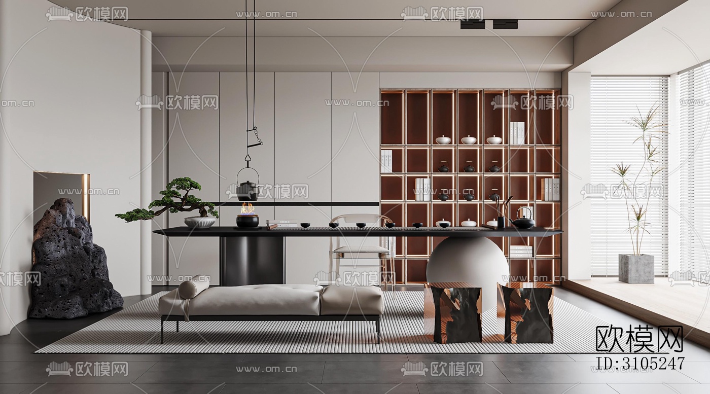 新中式茶室效果图下载（渲染图2）