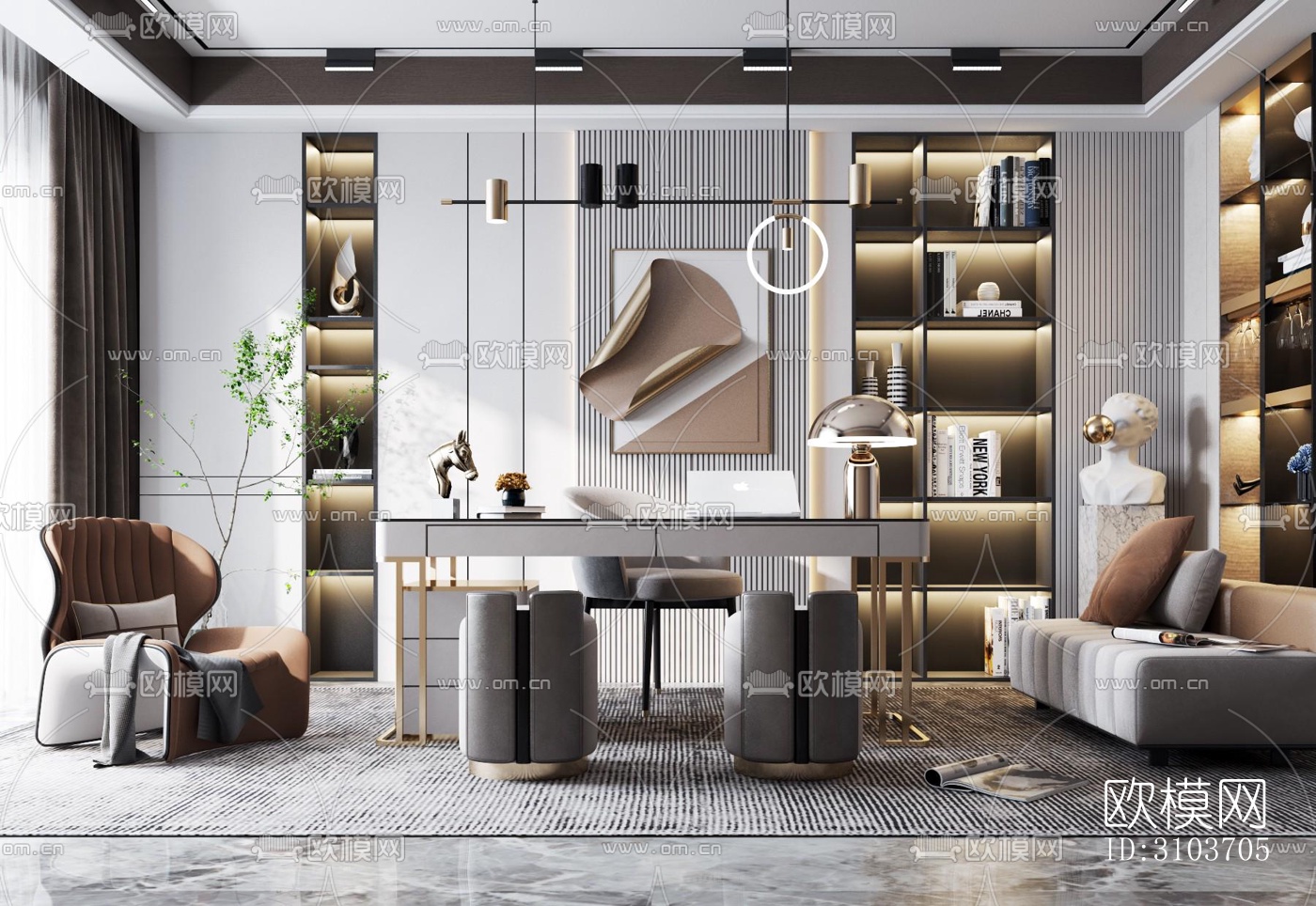 现代书房效果图下载（渲染图5）