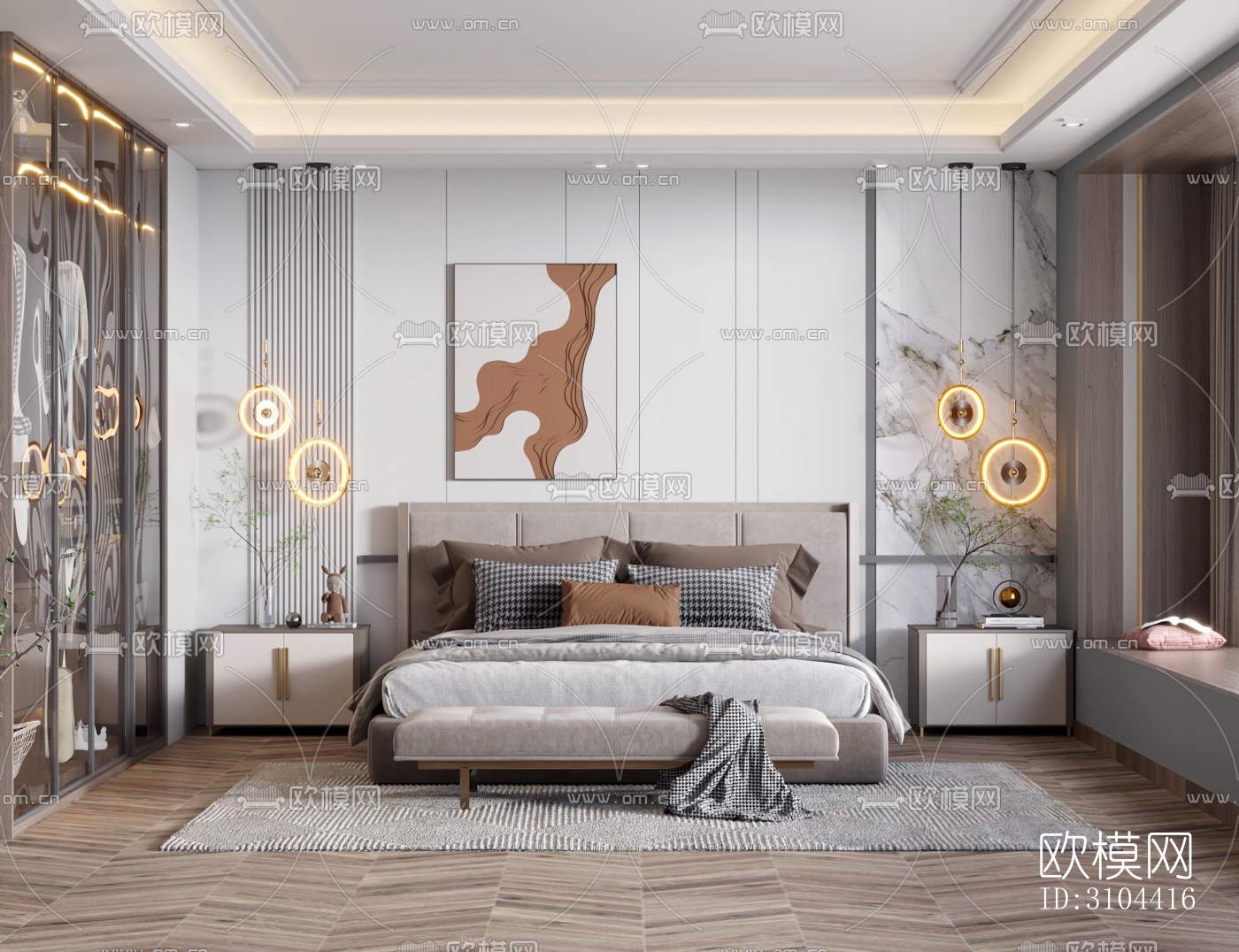 现代卧室效果图下载（渲染图1）