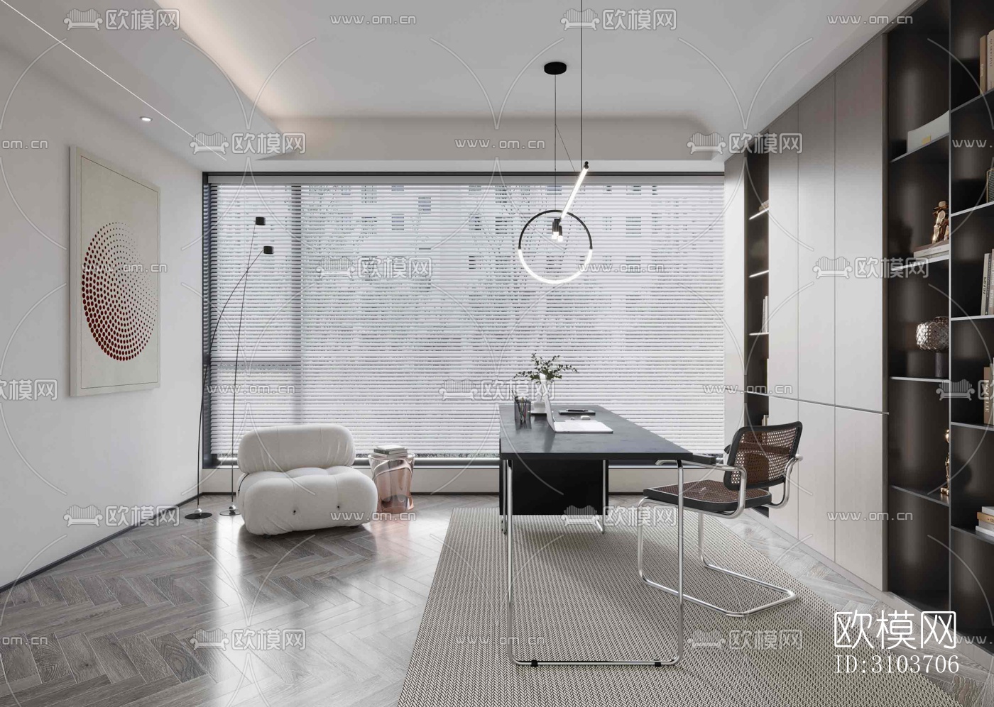 现代书房效果图下载（渲染图3）