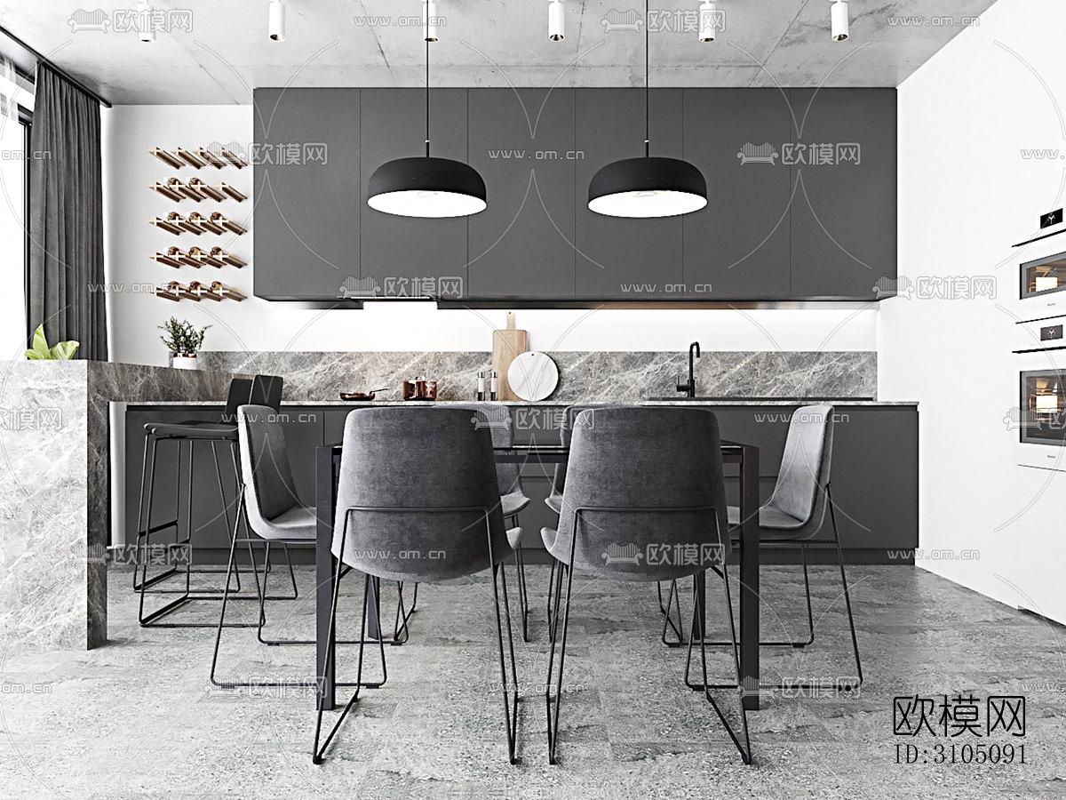 高级灰厨房效果图下载（渲染图3）