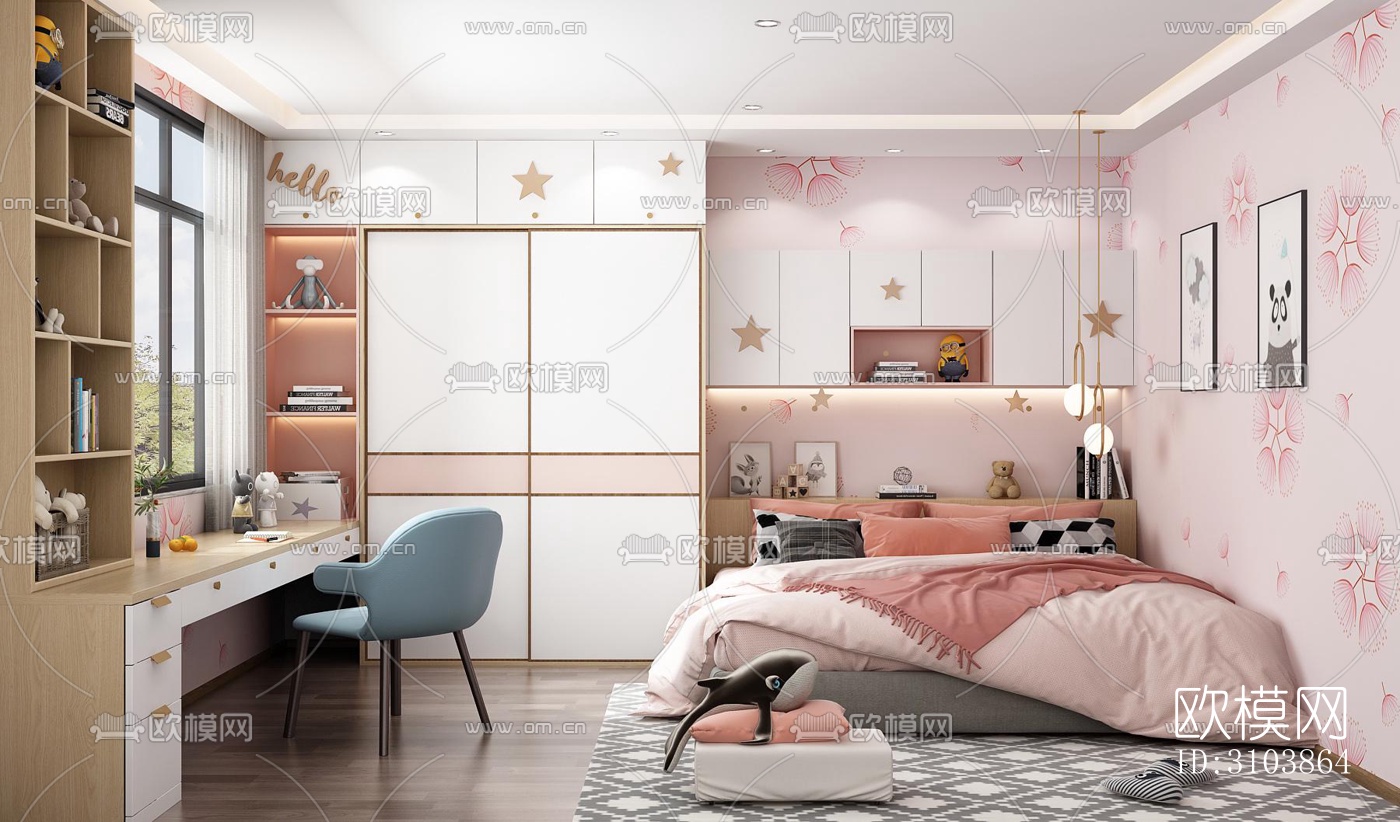 北欧儿童房效果图下载（渲染图2）