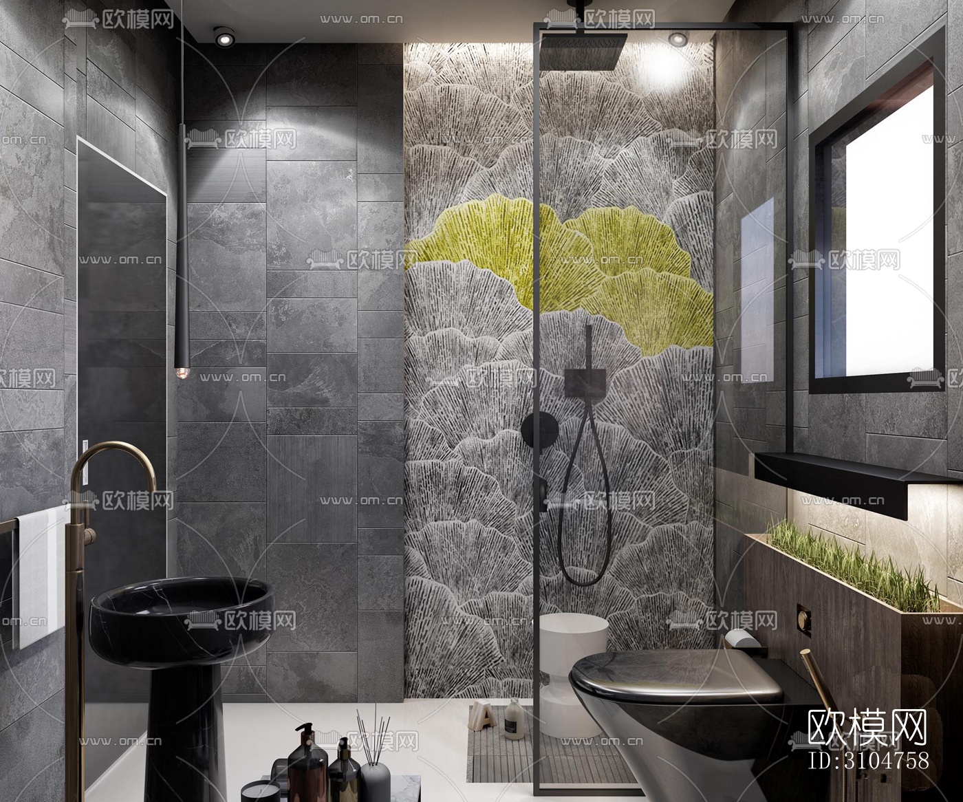高级灰卫生间效果图下载（渲染图5）