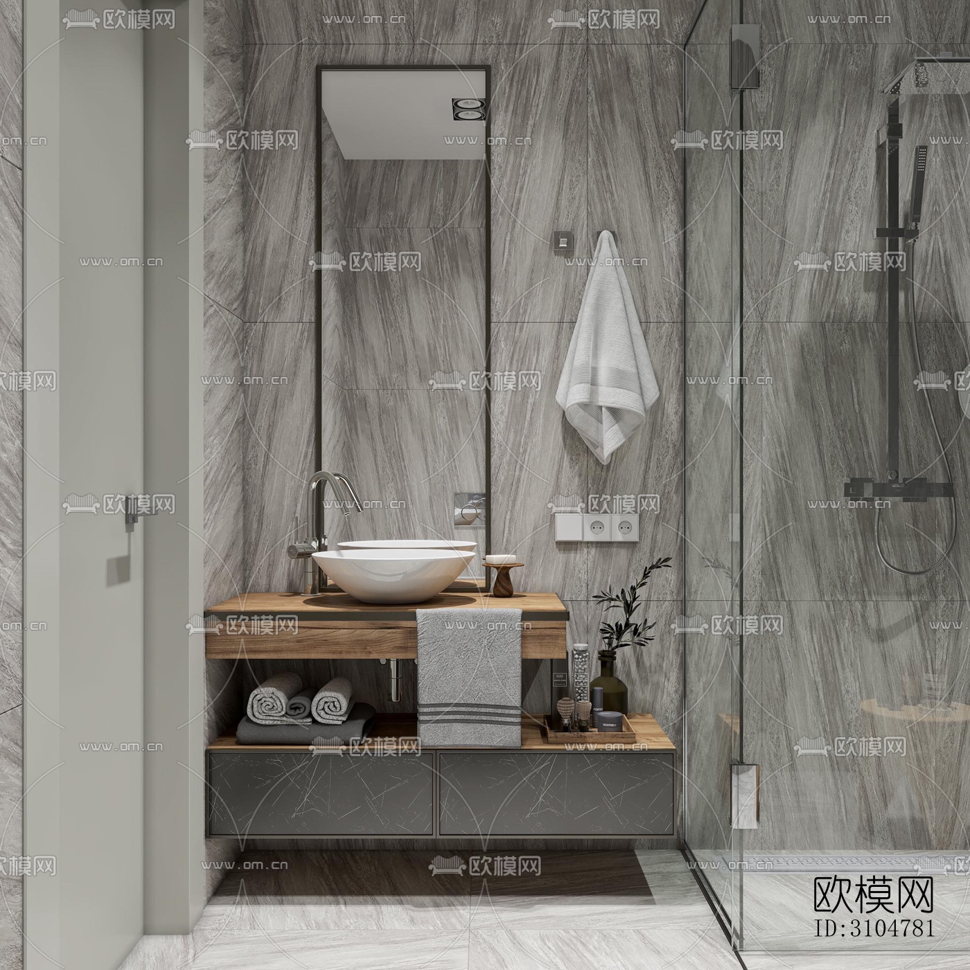 高级灰卫生间效果图下载（渲染图1）