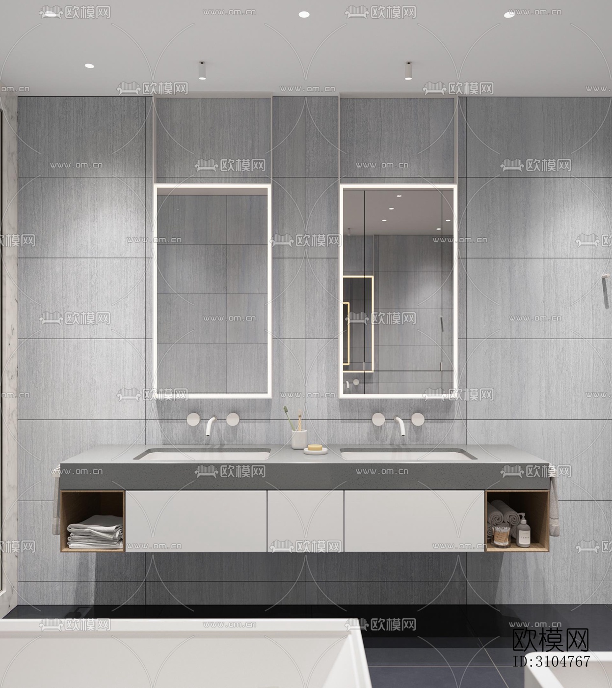 高级灰卫生间效果图下载（渲染图5）