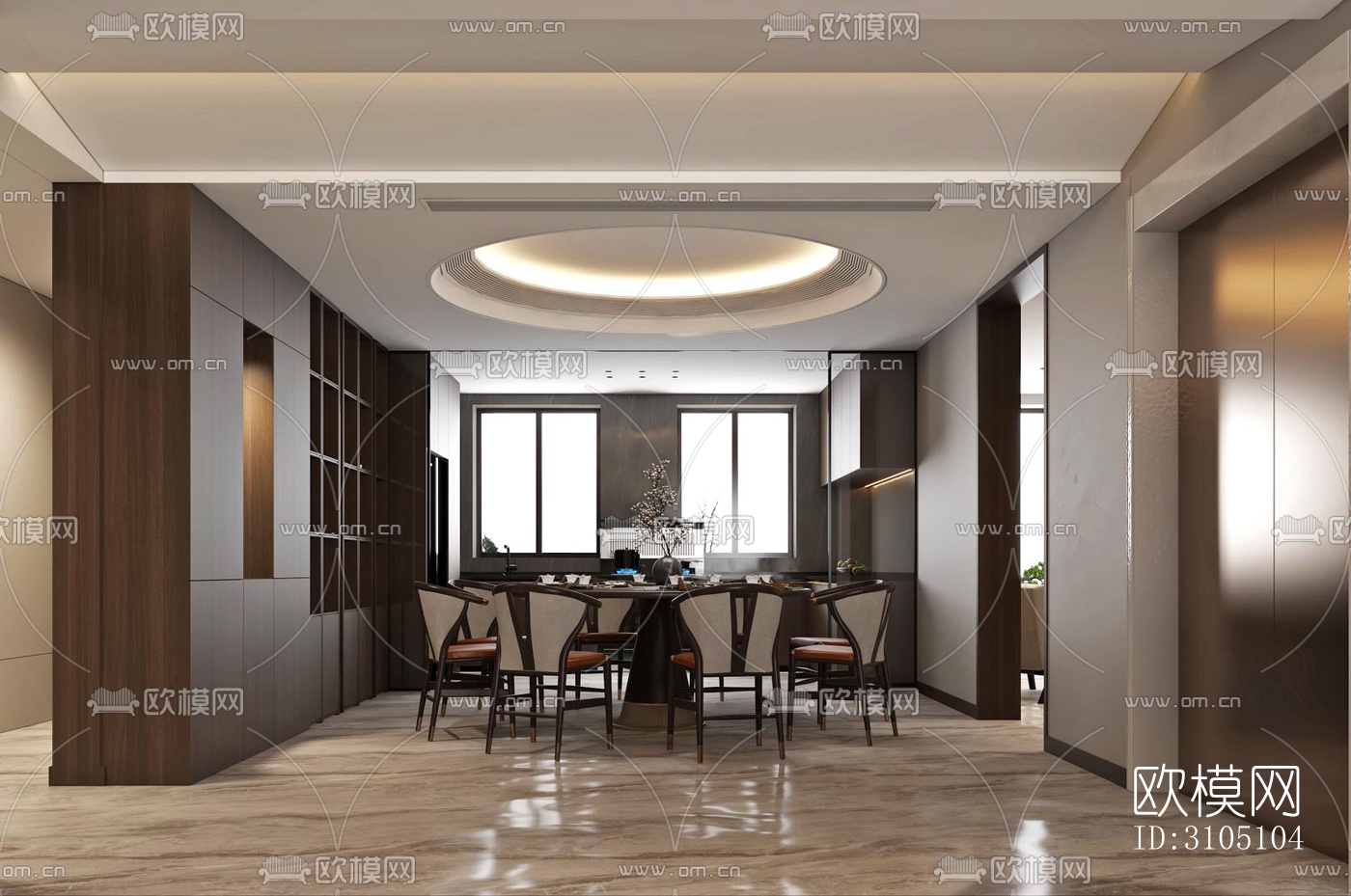 新中式平层效果图下载（渲染图2）