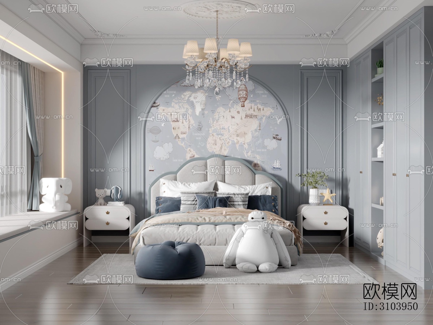 法式儿童房效果图下载（渲染图2）