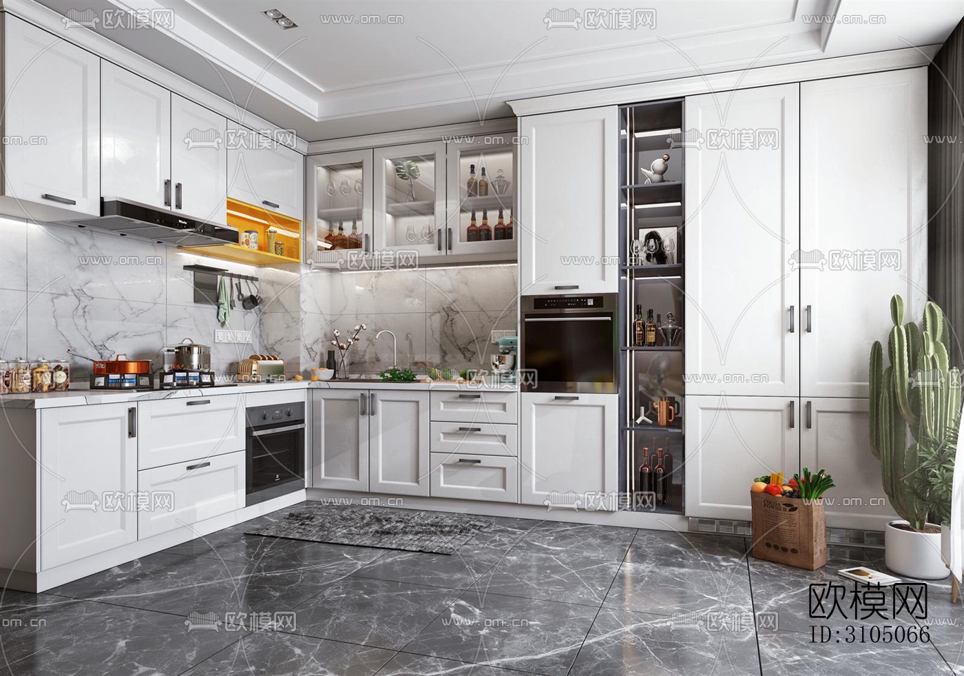 美式厨房效果图下载（渲染图5）