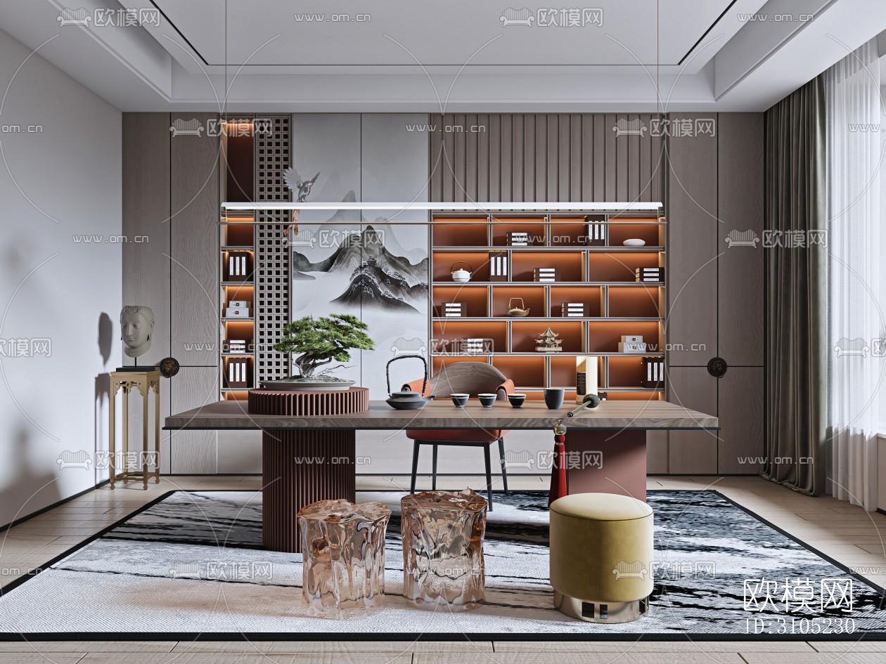 新中式茶室效果图下载（渲染图2）