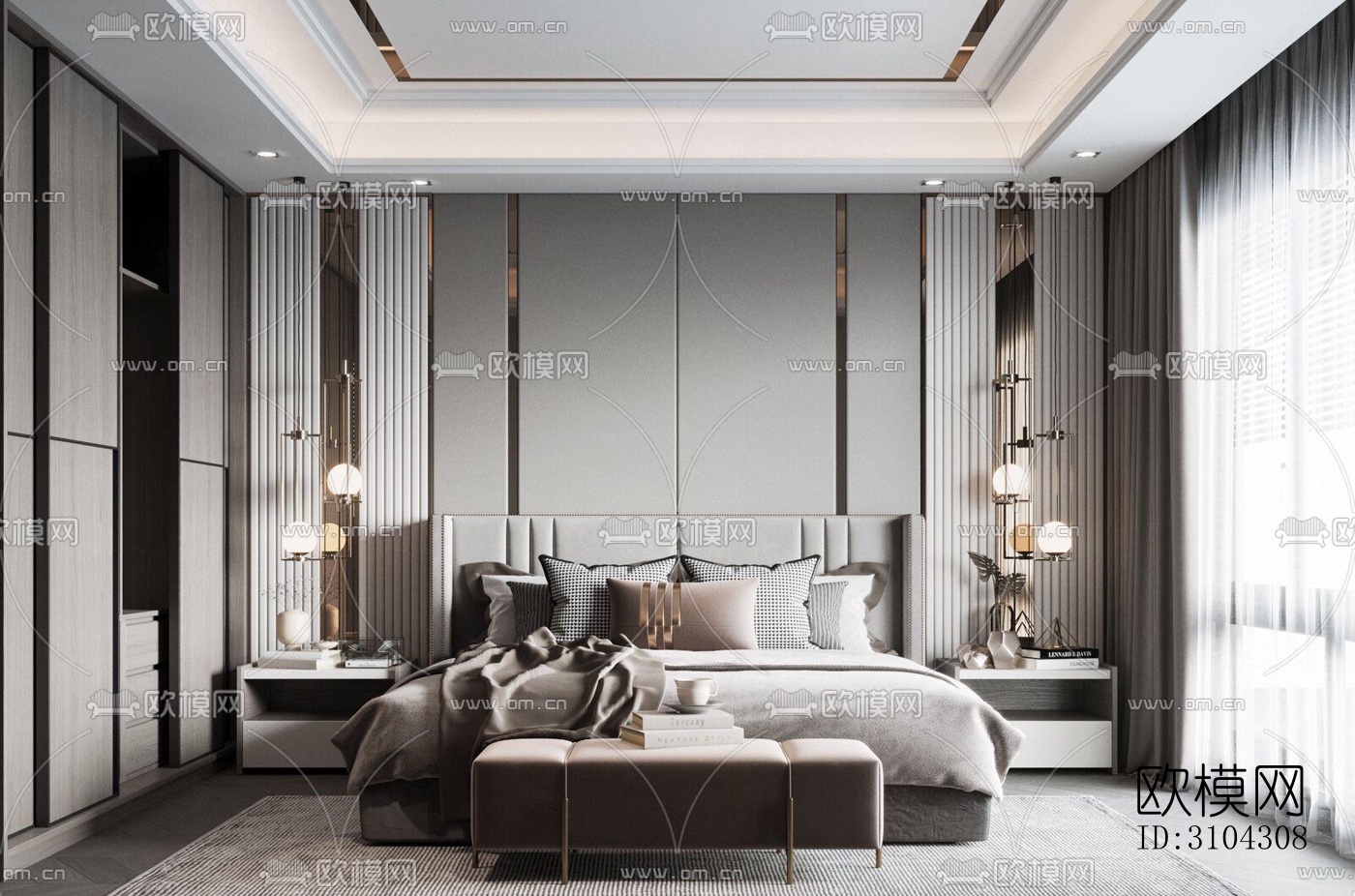 现代卧室效果图下载（渲染图4）