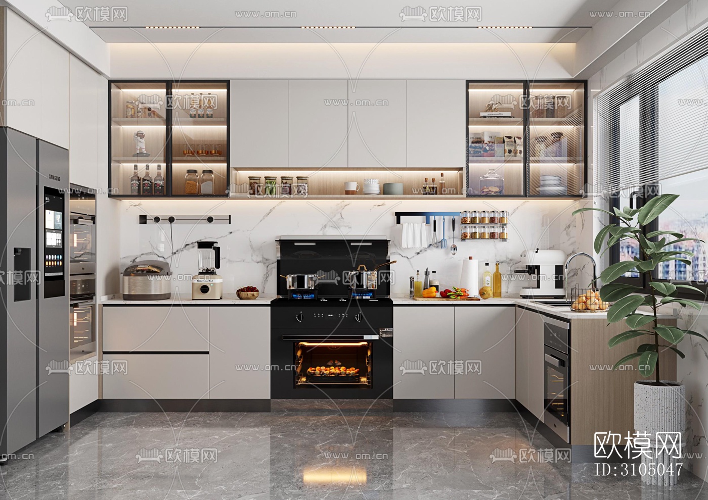 现代厨房效果图下载（渲染图6）