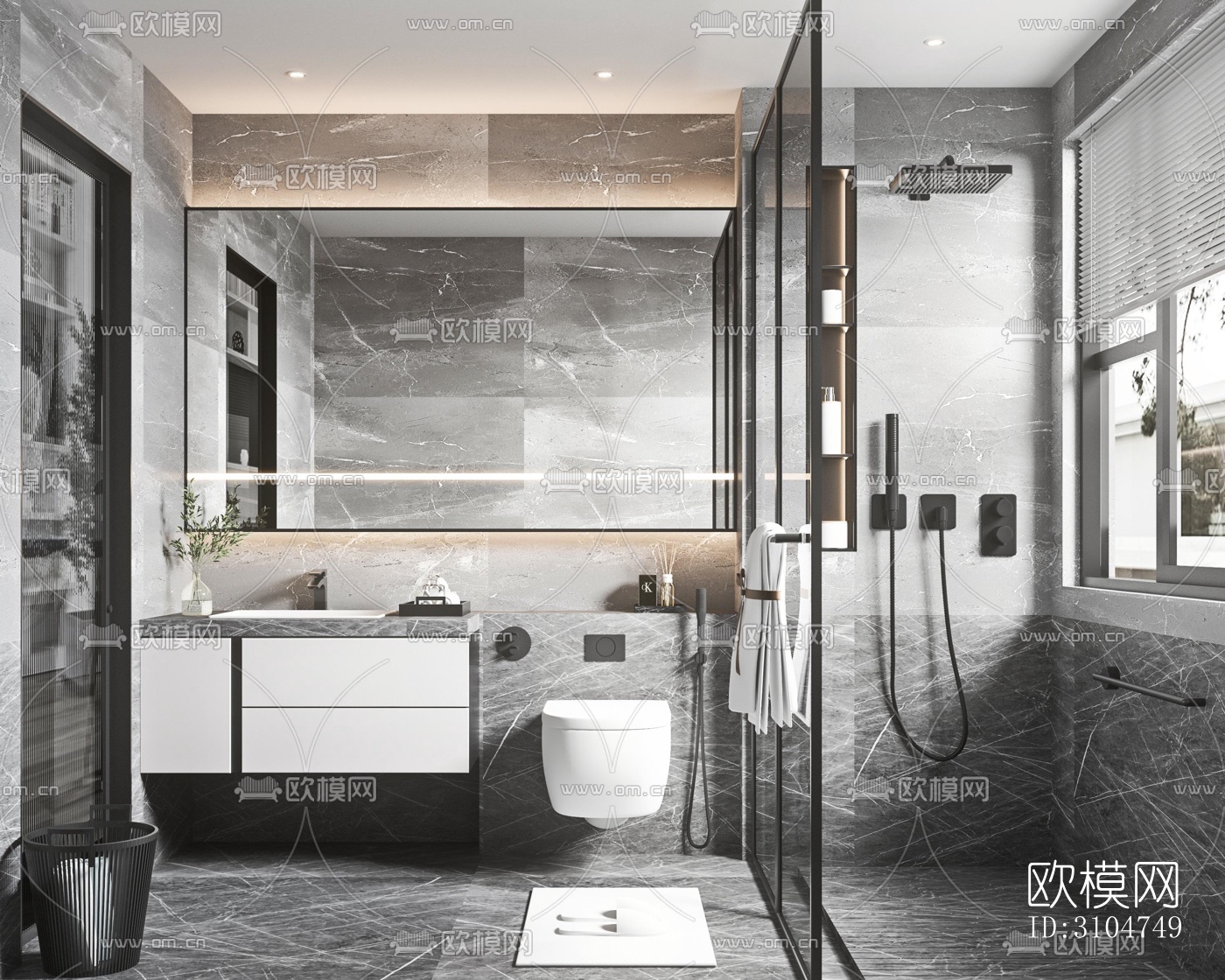 高级灰卫生间效果图下载（渲染图4）