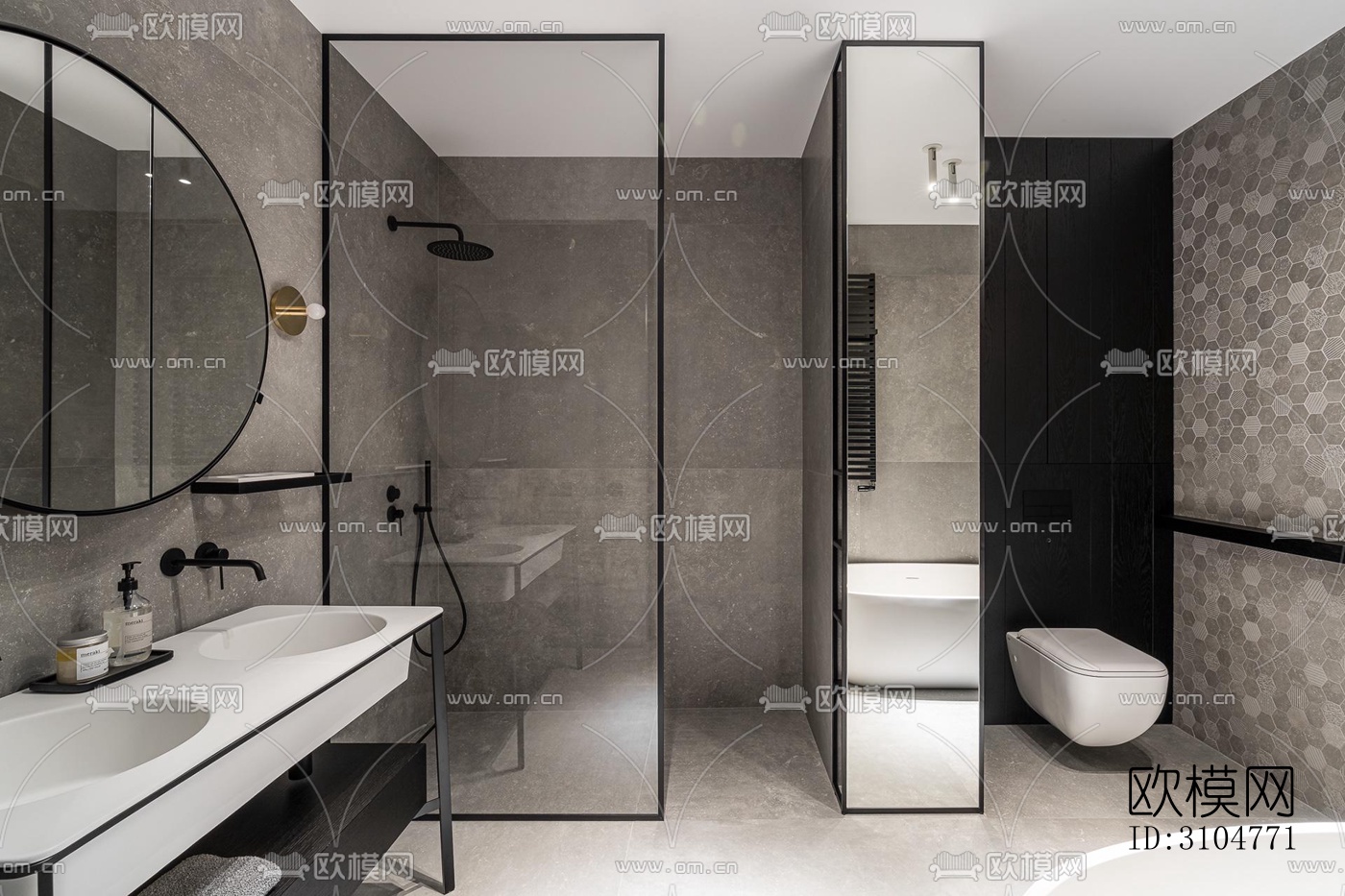 高级灰卫生间效果图下载（渲染图4）