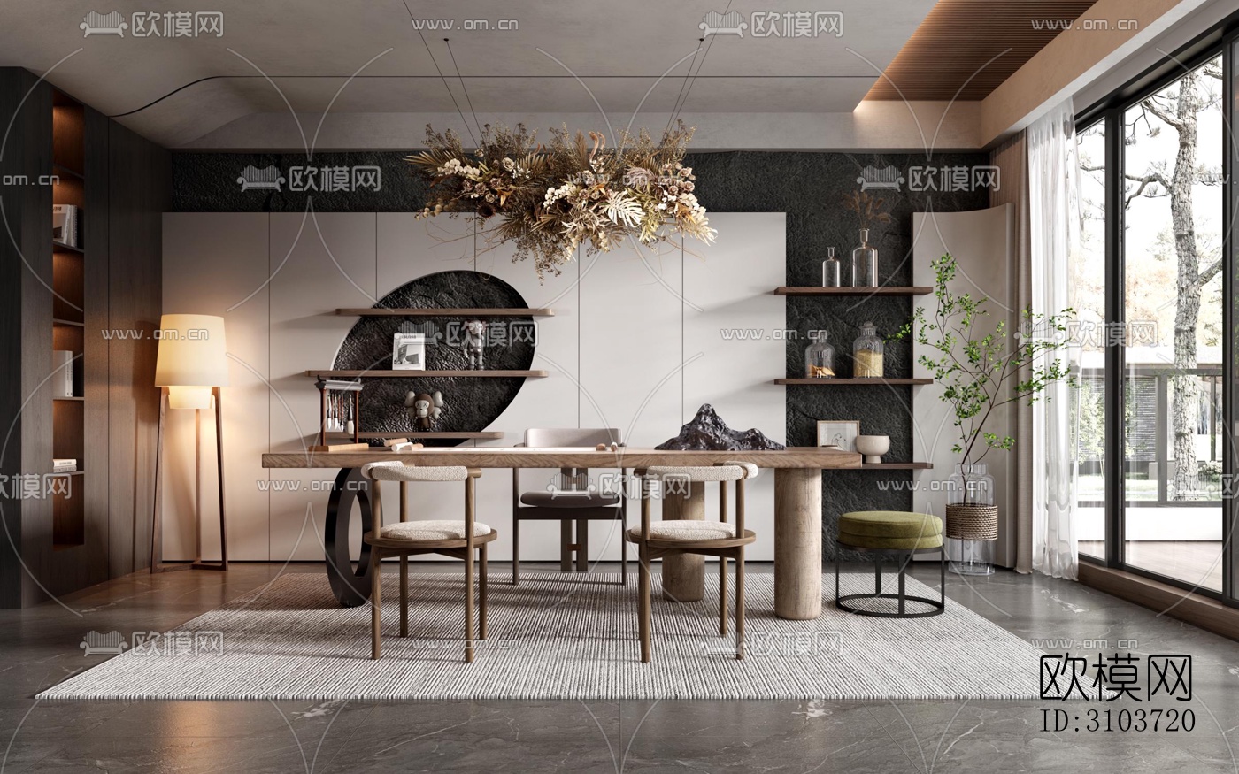 高级灰书房效果图下载（渲染图2）