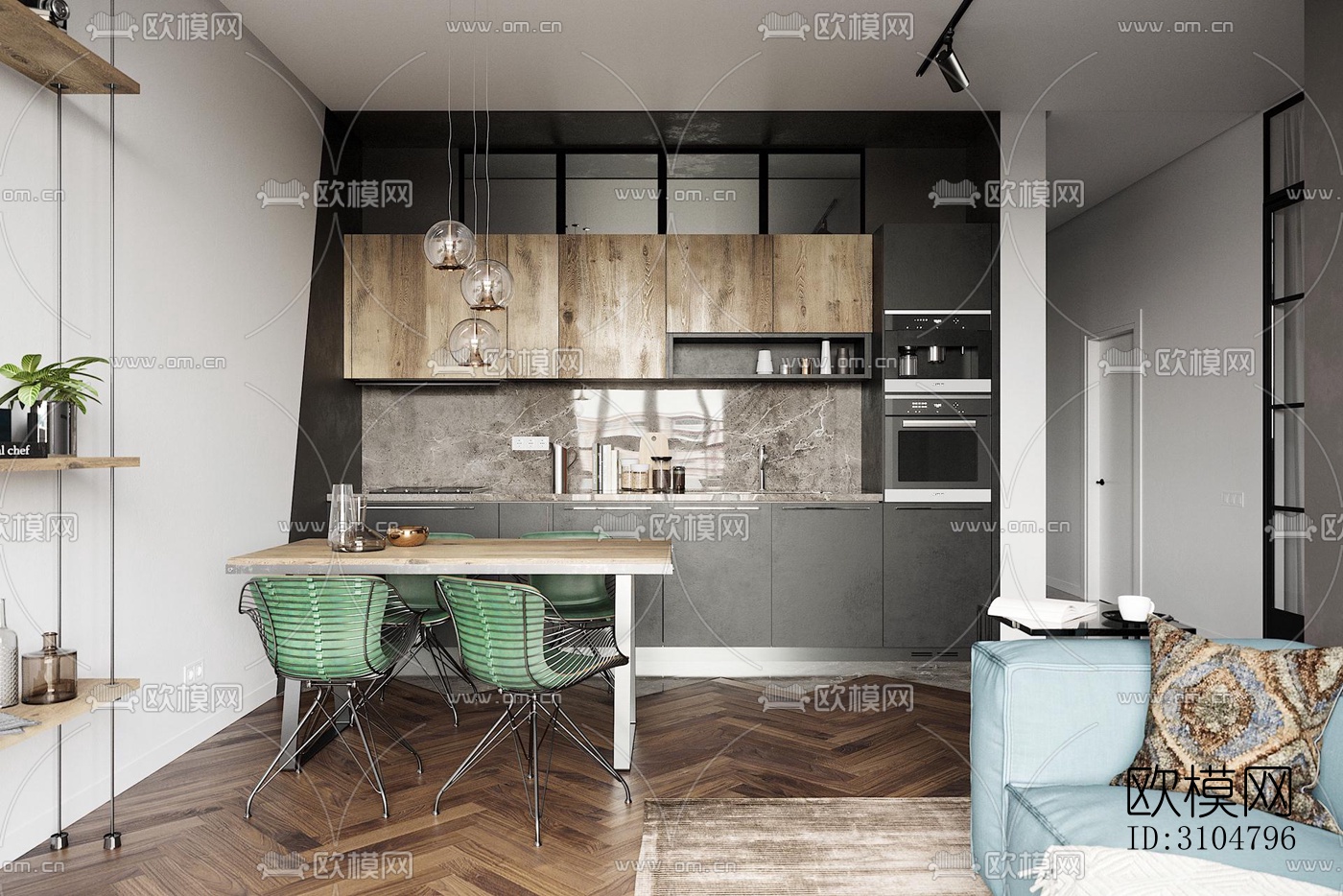 北欧厨房效果图下载（渲染图1）