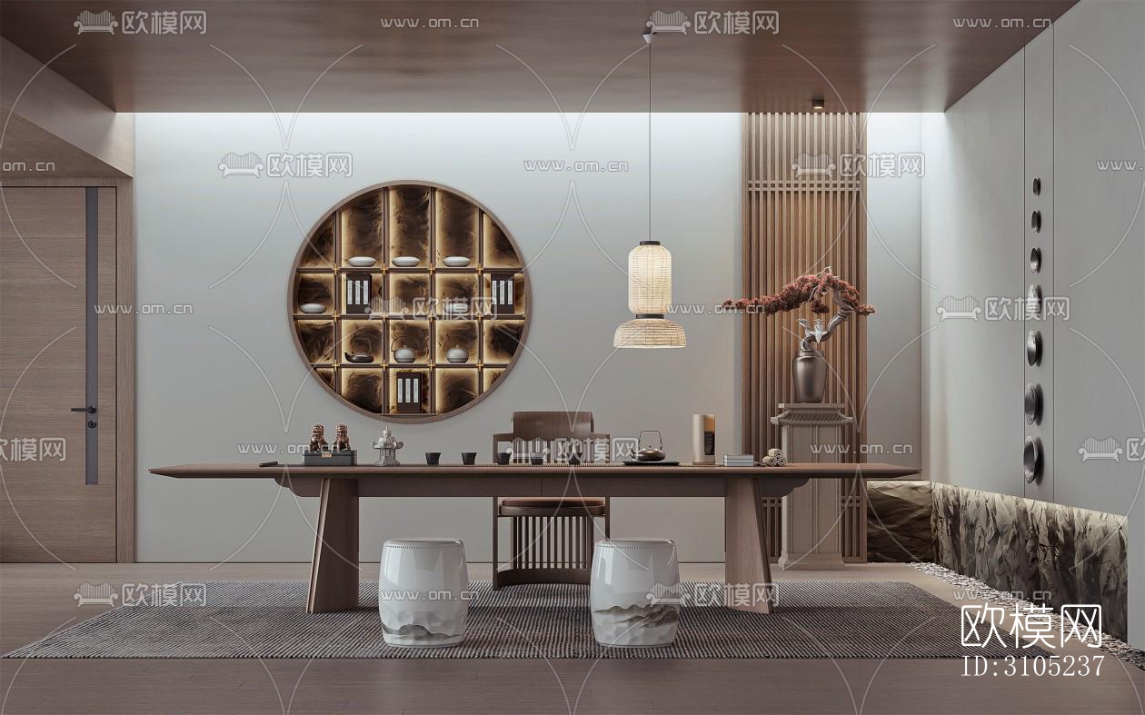 新中式茶室效果图下载（渲染图1）