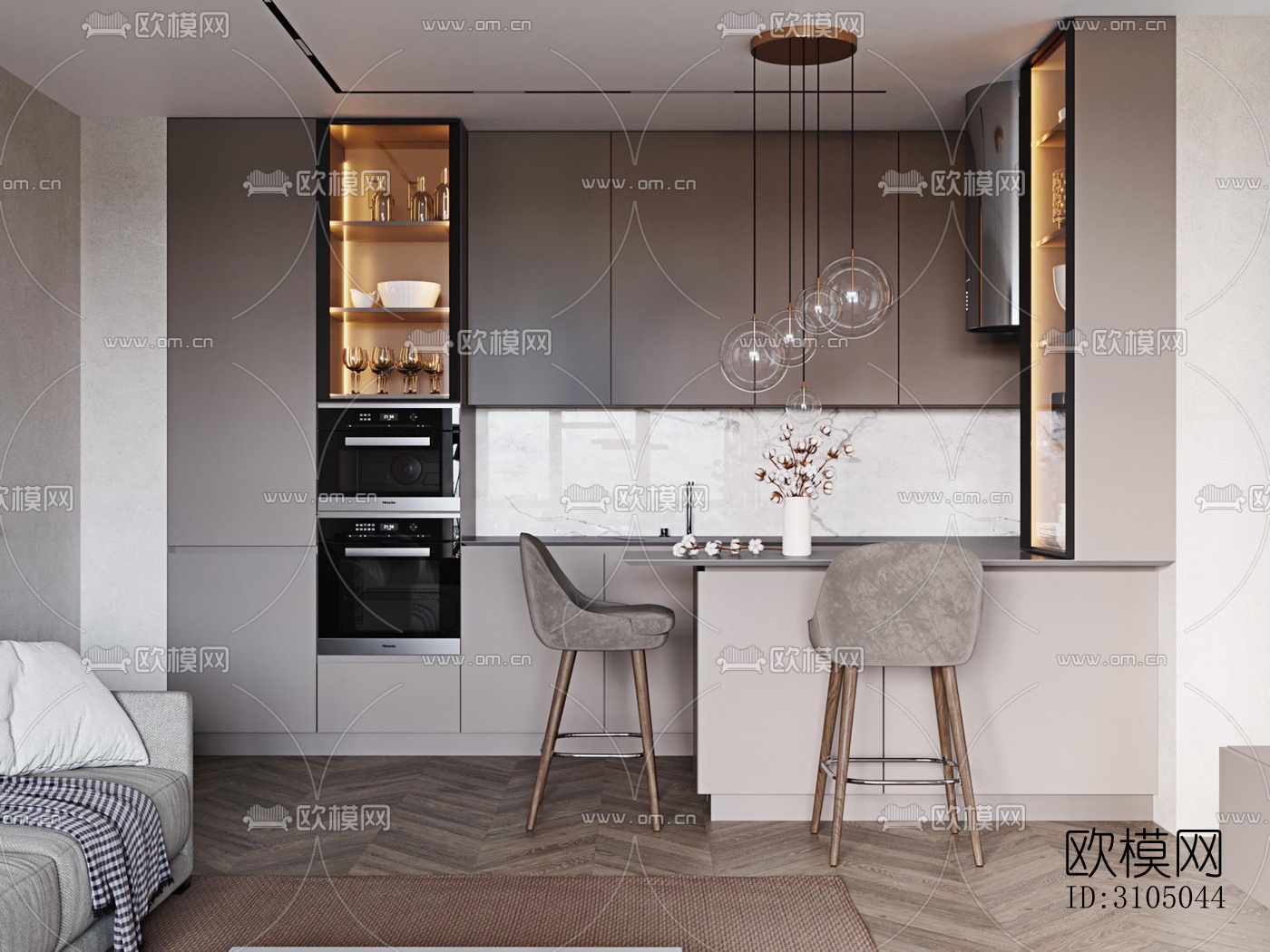 现代厨房效果图下载（渲染图2）