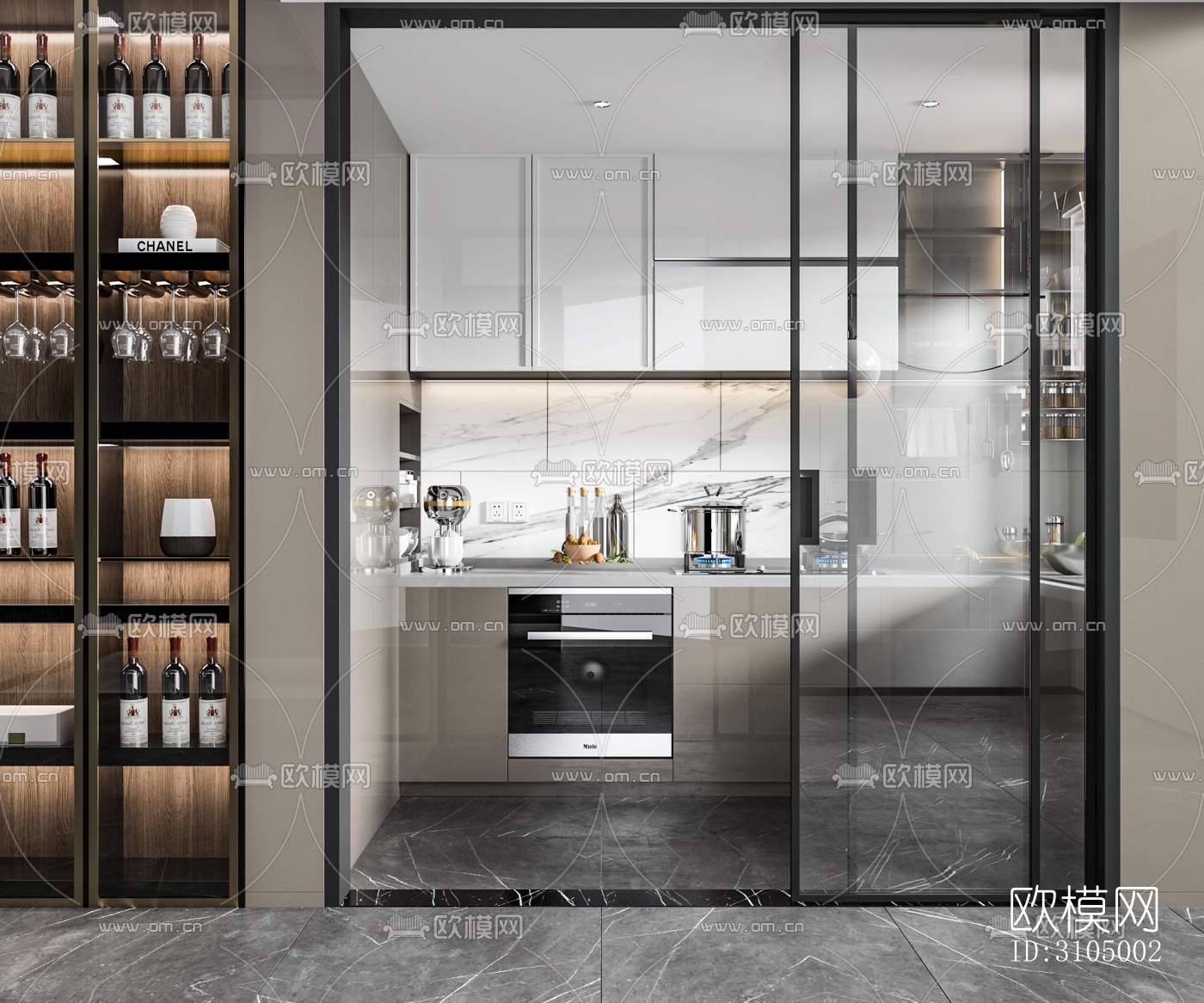 现代厨房效果图下载（渲染图4）