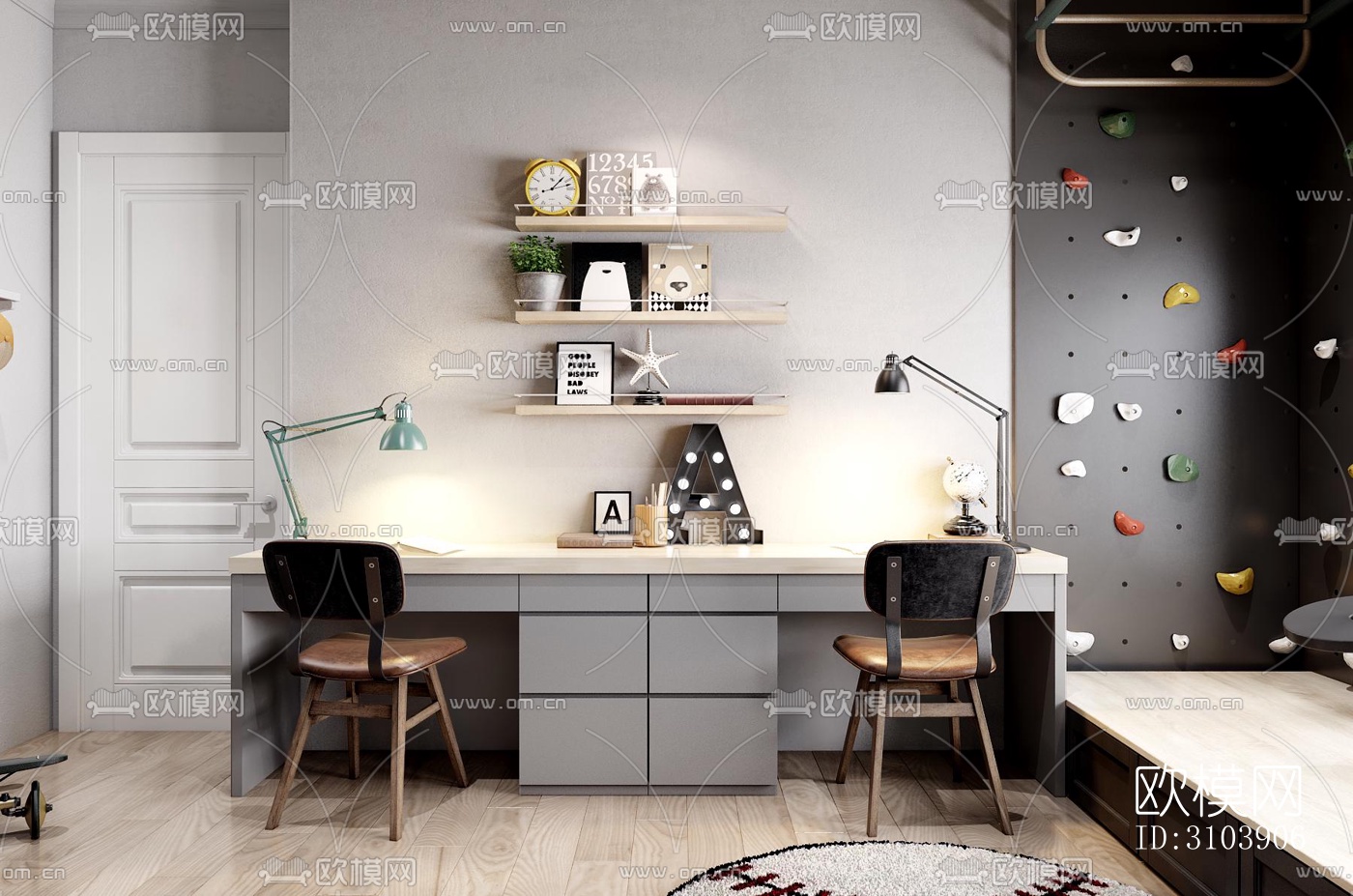 北欧儿童房效果图下载（渲染图1）