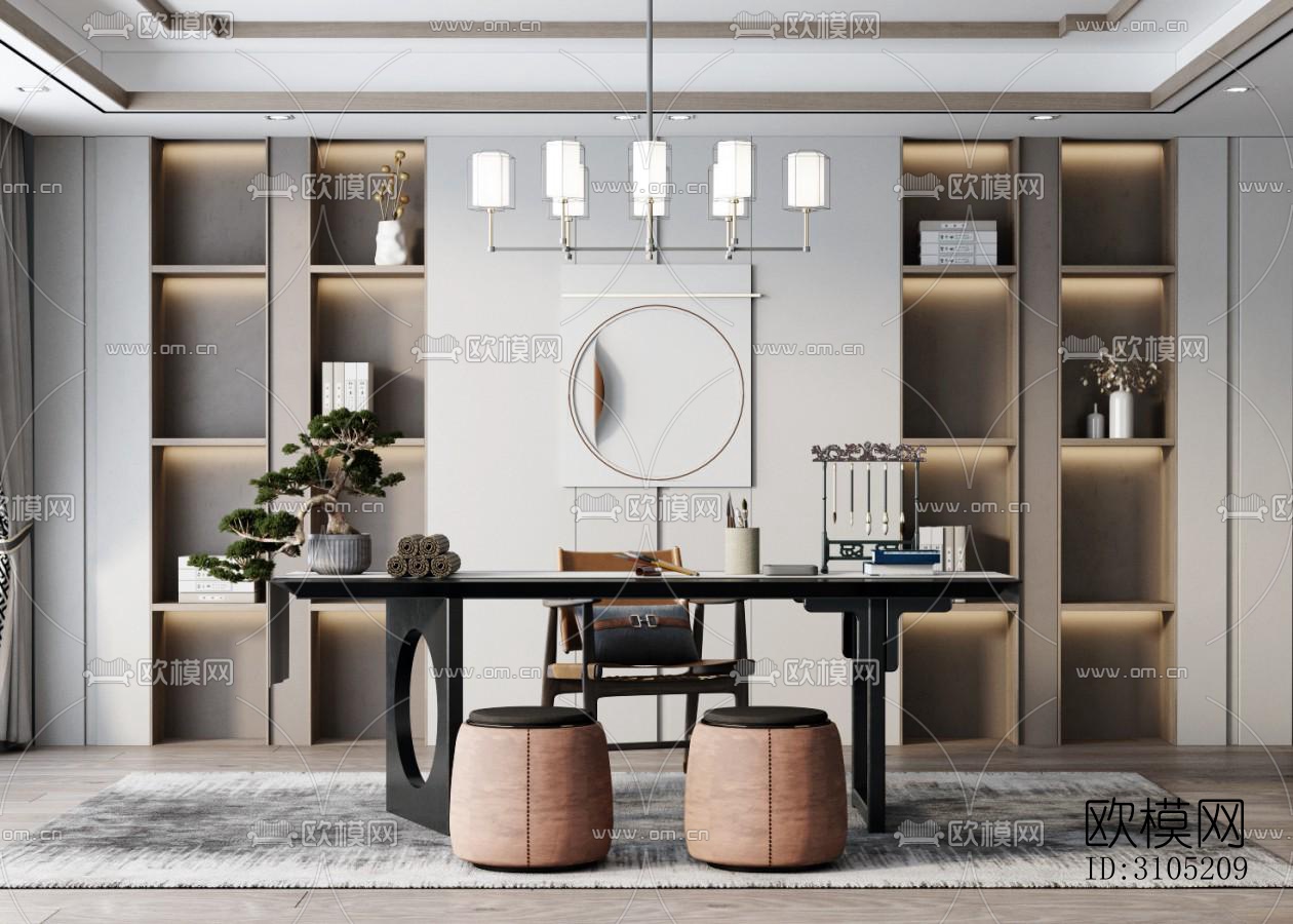 新中式茶室效果图下载（渲染图5）