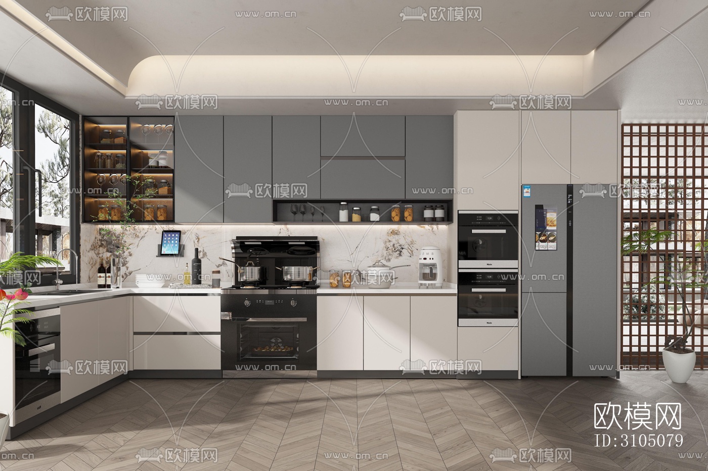 高级灰厨房效果图下载（渲染图2）